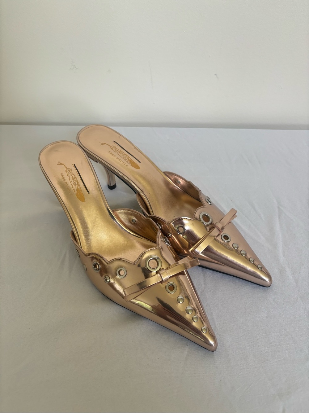 Free People X Jeffrey Campbell Arabella Slide Mule Heel Rose Gold Metallic Sz6.5